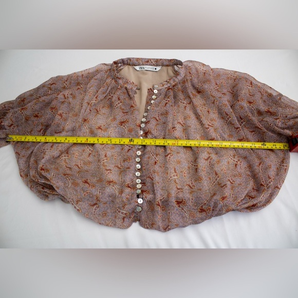 Zara Multicolor Chiffon Dressy & Chic Paisley Printed Women’s Blouse Size Medium - Picture 13 of 17